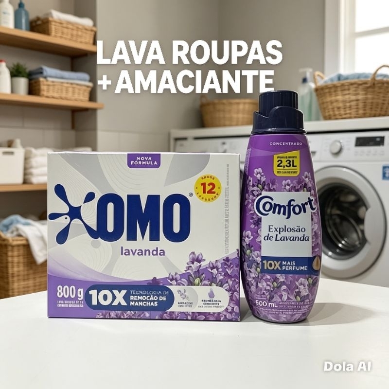 Lava roupas Omo lavanda + Amaciante Comfort lavanda.