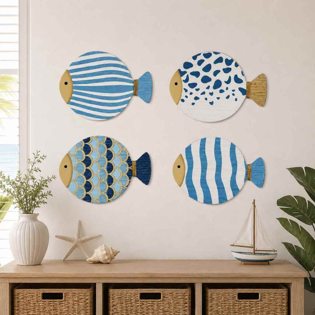 Kit Adesivos de Parede Náutico Peixes e Boia Decorativa | Decoração Praia e Casa de Praia