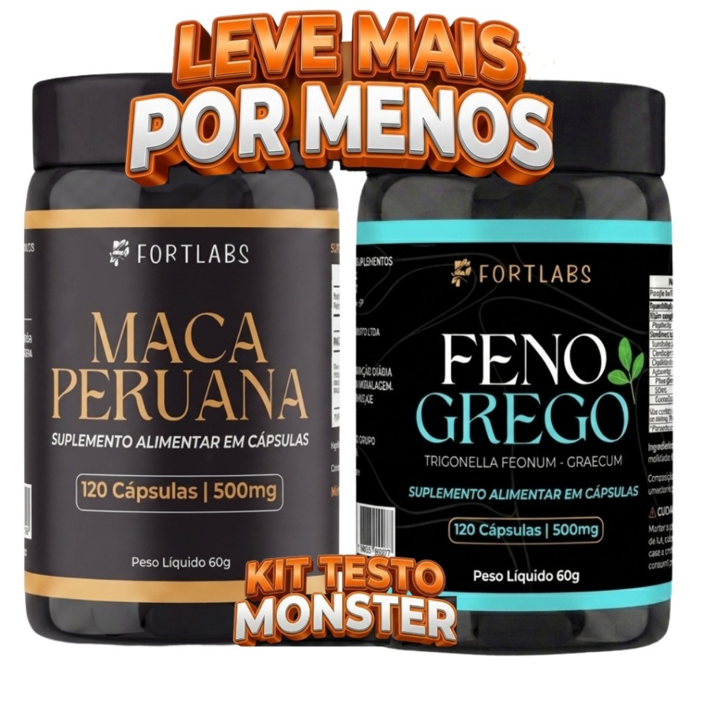 KIT Testo Monster 2 Potes 240 Cápsulas 500mg • Fortlabs