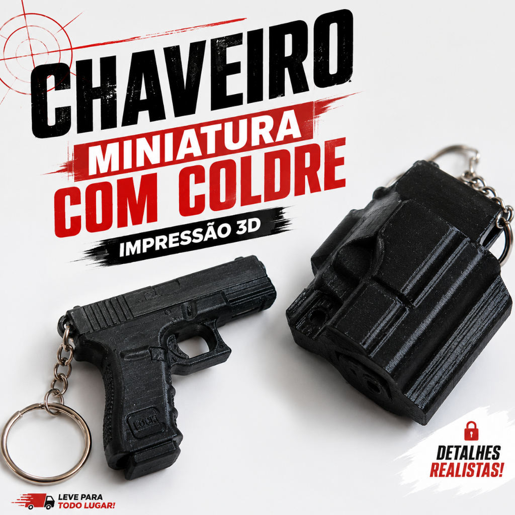 Chaveiro Miniatura Glock com Coldre | Impressão 3D | Decorativo