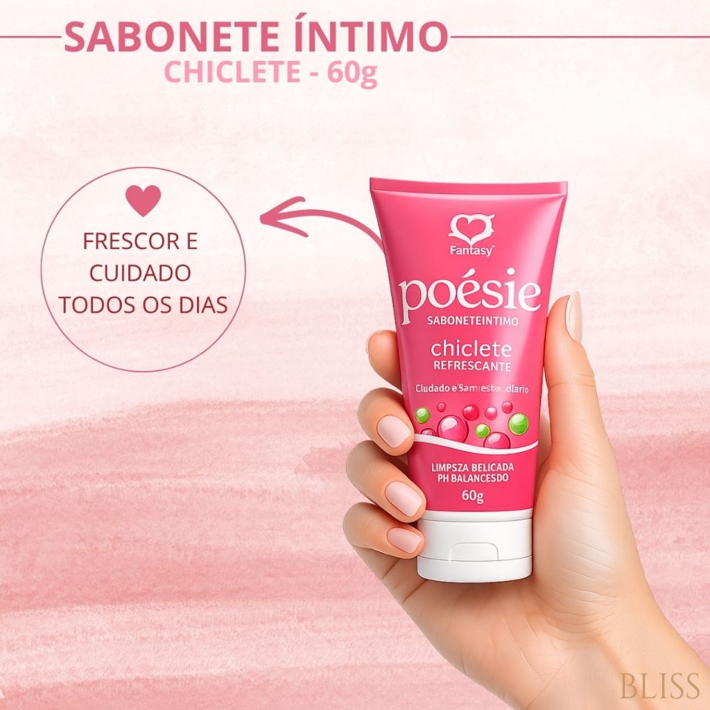 Sabonete Íntimo Poésie Chiclete 60g Frescor Cuidado Higiene Fórmula Suave Natural Bem-estar Proteção