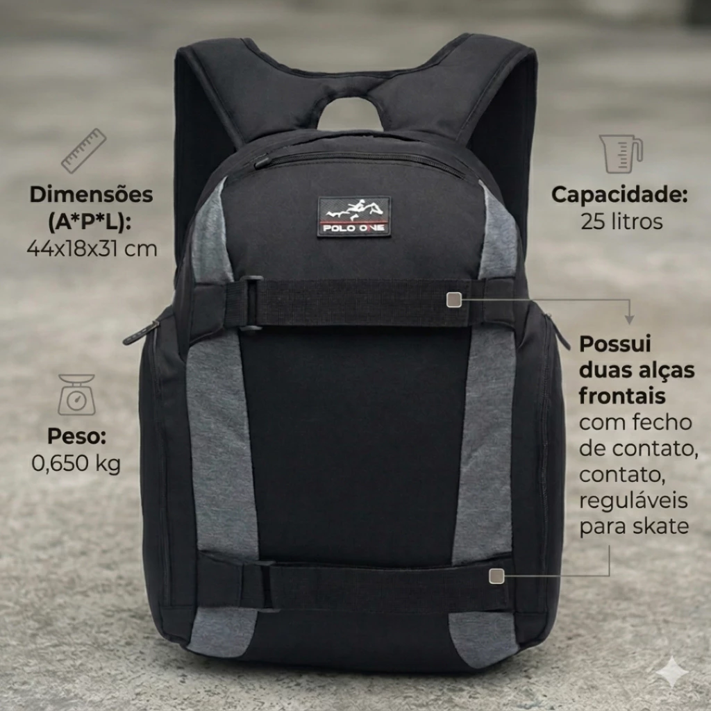 Mochila Masculina Polo One Reforçada Esportiva Skate Bag