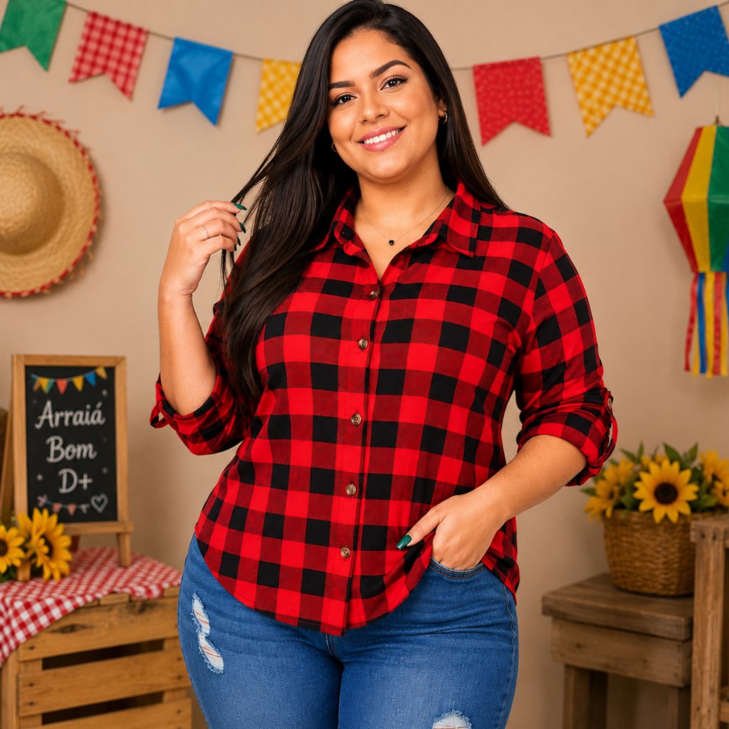 Camisa Xadrez Feminina Plus Size Social Casual Oversized Manga Longa Xadrez G1 G2 G3 G4