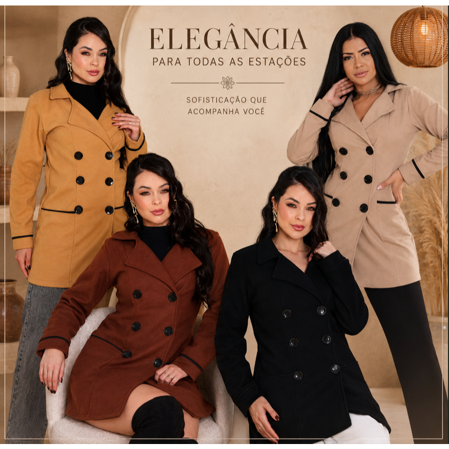 Casaco Sobretudo Lã Batida  Moda Blogueira  Feminino Inverno Frio Top