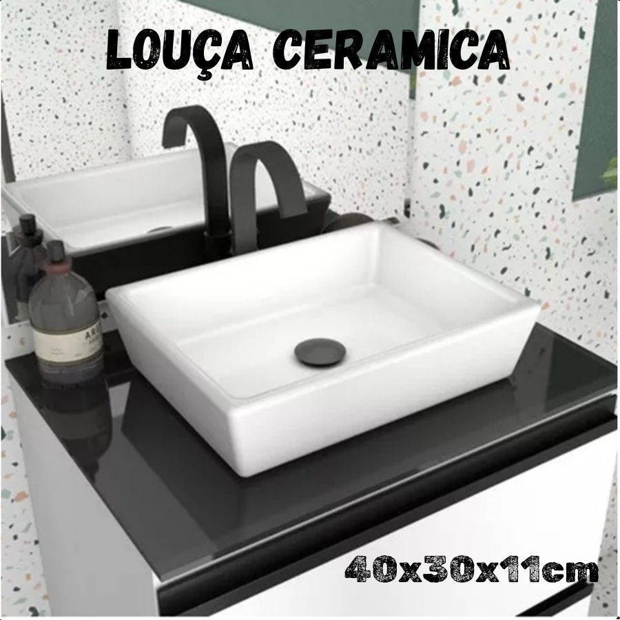 Cuba de Apoio Sobrepor GUARUJA Banheiro Lavabo Retangular Branca (Peq Def) 40x30x11cm 100% LOUÇA