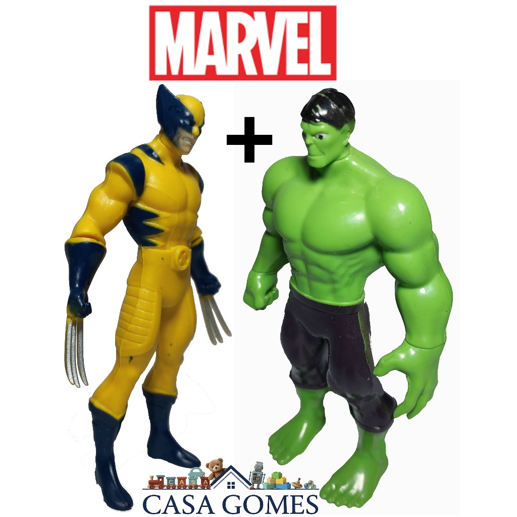 Kit 2 Bonecos Hulk E Wolverine Marvel 9,5cm Miniatura Colecionável Brinquedo Menino X-Men
