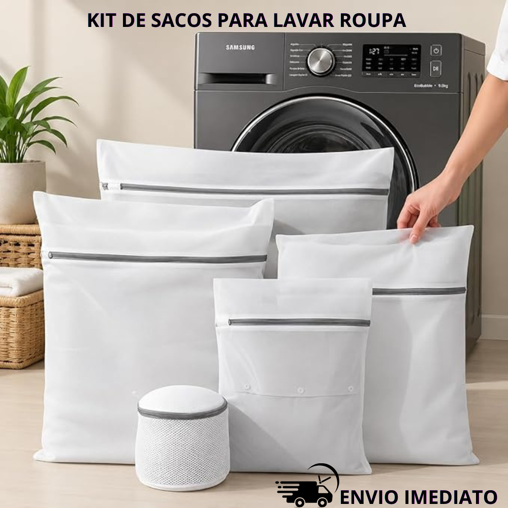 Kit Sacos para Lavar Roupas Delicadas Lingerie Meia Maquina de lavar Saquinho Protetor Reutilizável