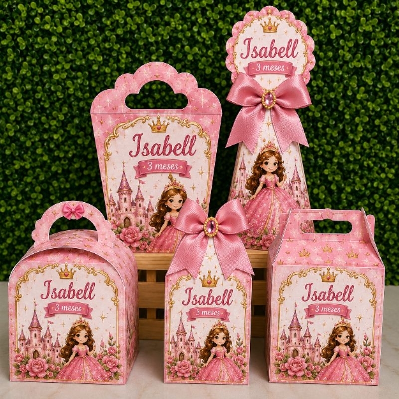 PEGUE E MONTE - Kit Festa Caixinhas Personalizadas| Tema Castelo de Princesa Cute| Lembrancinhas Festa Infantil Menina