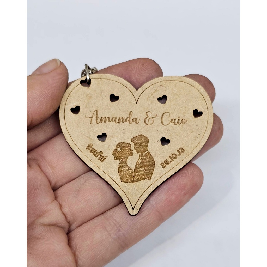 Kit 30 50 80 100 Chaveiro Coração Noivos Casamento MDF Personalizado Lembrancinha Atacado
