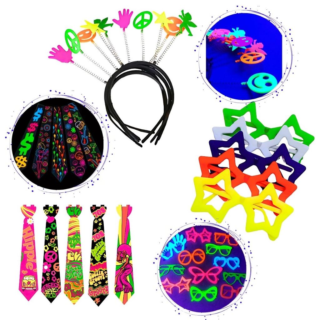 Kit Festa Adereço 30 Itens Divertidos Neon Balada Aniversario