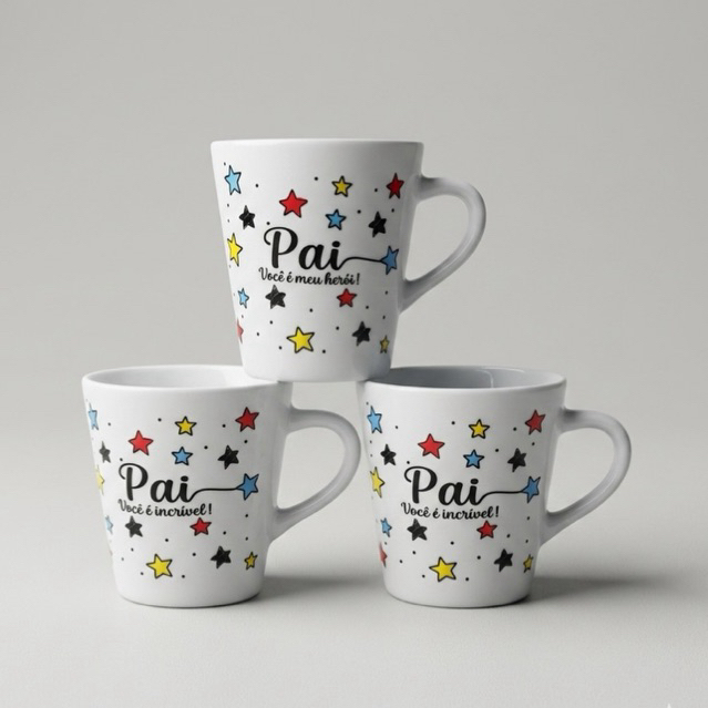 KIT CANECAS PAI 120ml PORCELANA DECORADA PAI XÍCARA CHÁ CAFÉ PRESENTE ELEGANTE E SOFISTICADO PAPAI