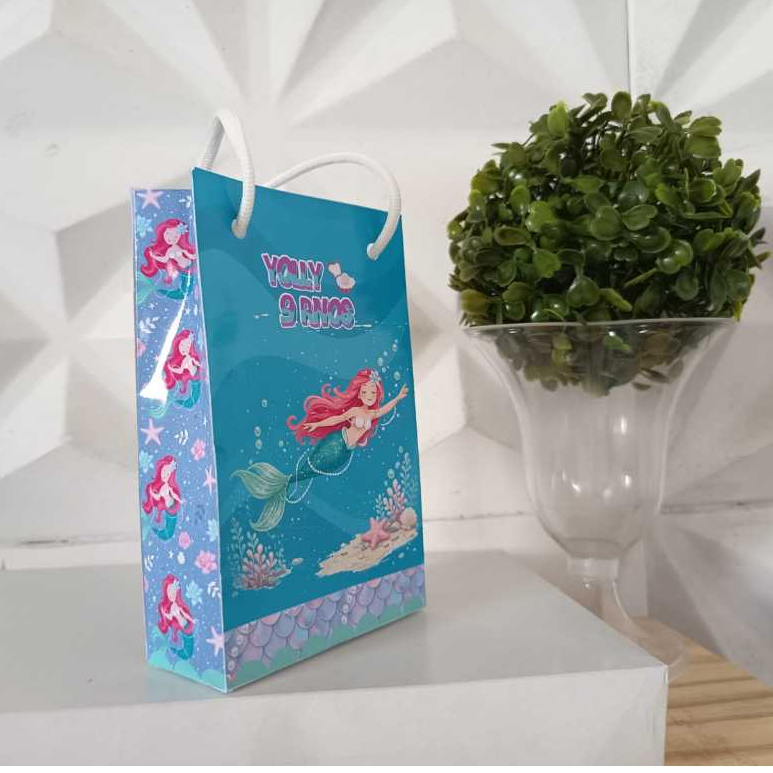 Sacolinha P Personalizada Sereia Festa Aniversário Infantil Lembrancinha Fundo do Mar Menina