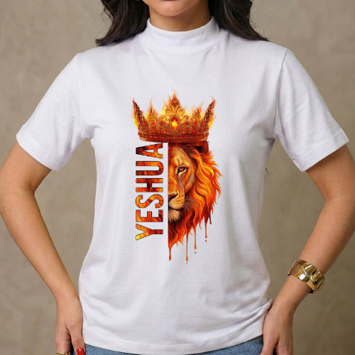 T-Shirt Camiseta Feminina Cristã Yeshua Fogo Algodão Confortável Versátil Casual Atemporal