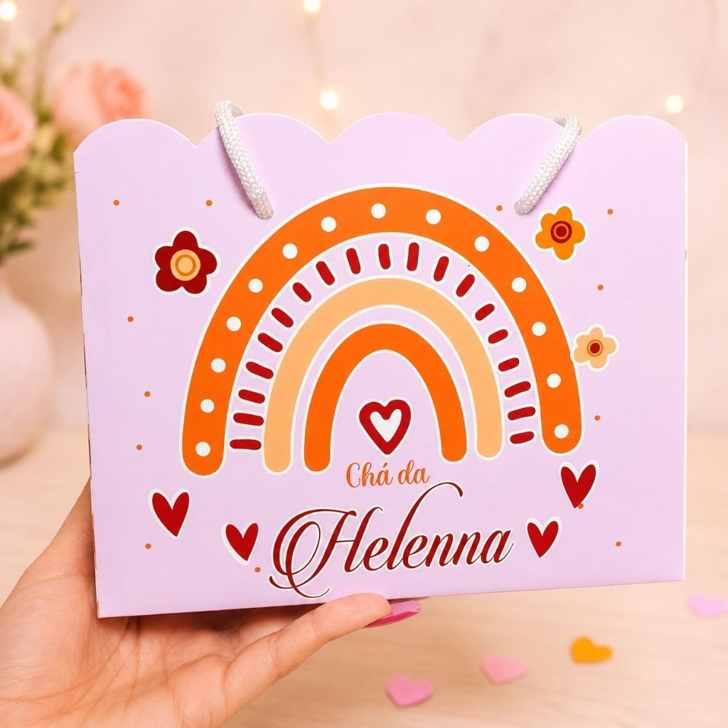 Sacolinha Personalizada Festa Infantil 20x15cm Nuvem Pegue e Monte Lembrancinha ARCO ÍRIS BOHO MENINA