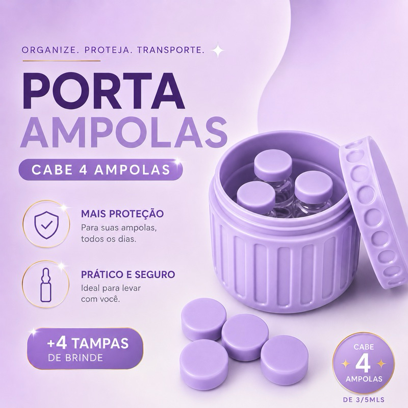 Porta Ampolas Estojo Organizador | Caixa Armazenamento 4 unidades + 4 tampas de brinde