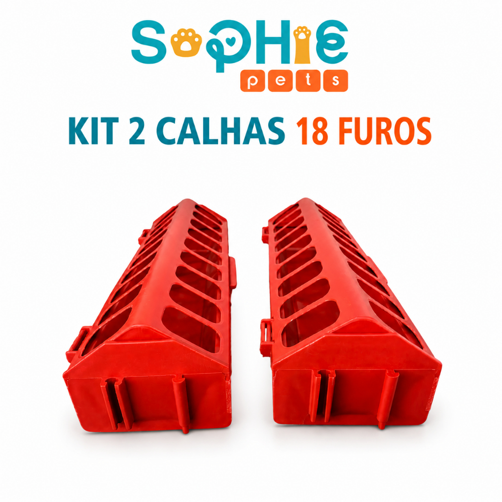 Kit 2 Comedouro Calha 30cm 18 Furos Para Codornas Pássaros Pintinhos Granja Galinhas Aves