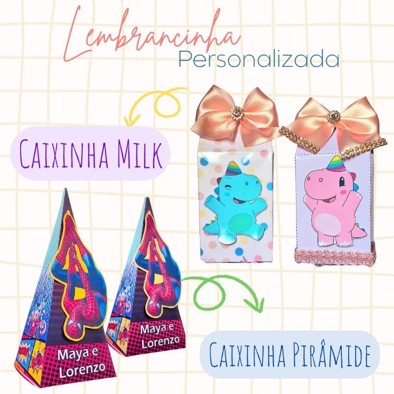 Caixinha Milk e Pirâmide Personalizada – Lembrancinha Festa Infantil – Qualquer Tema