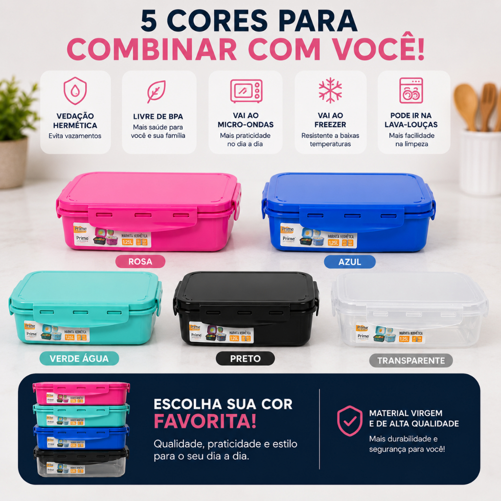 Lancheira Pote Hermeticos Tuppeware Marmita Para Armazenamento Alimento Fitnes 1250L