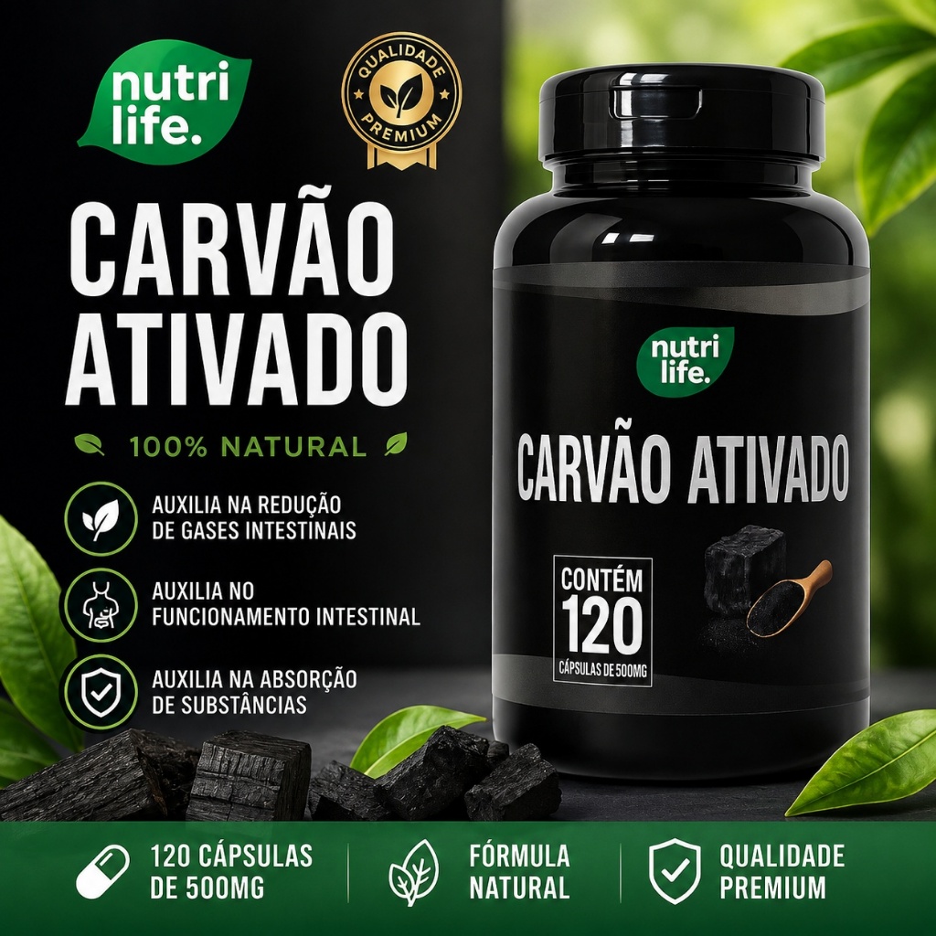 carvão ativado composto detox natural 120cps de 500mg