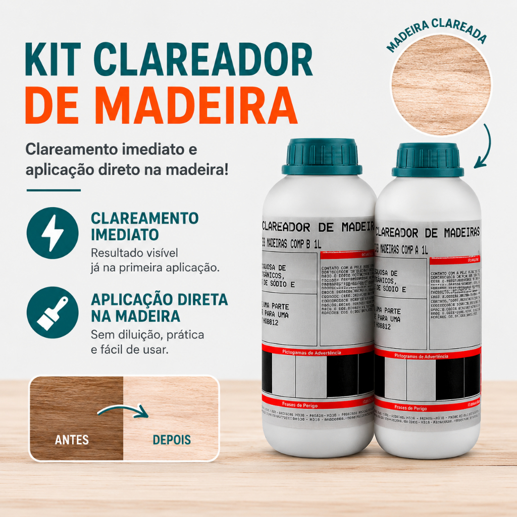 Clareador De Madeira Montana Componente A+B Clarea Madeira Remove Manchas Clareador Móveis Madeira