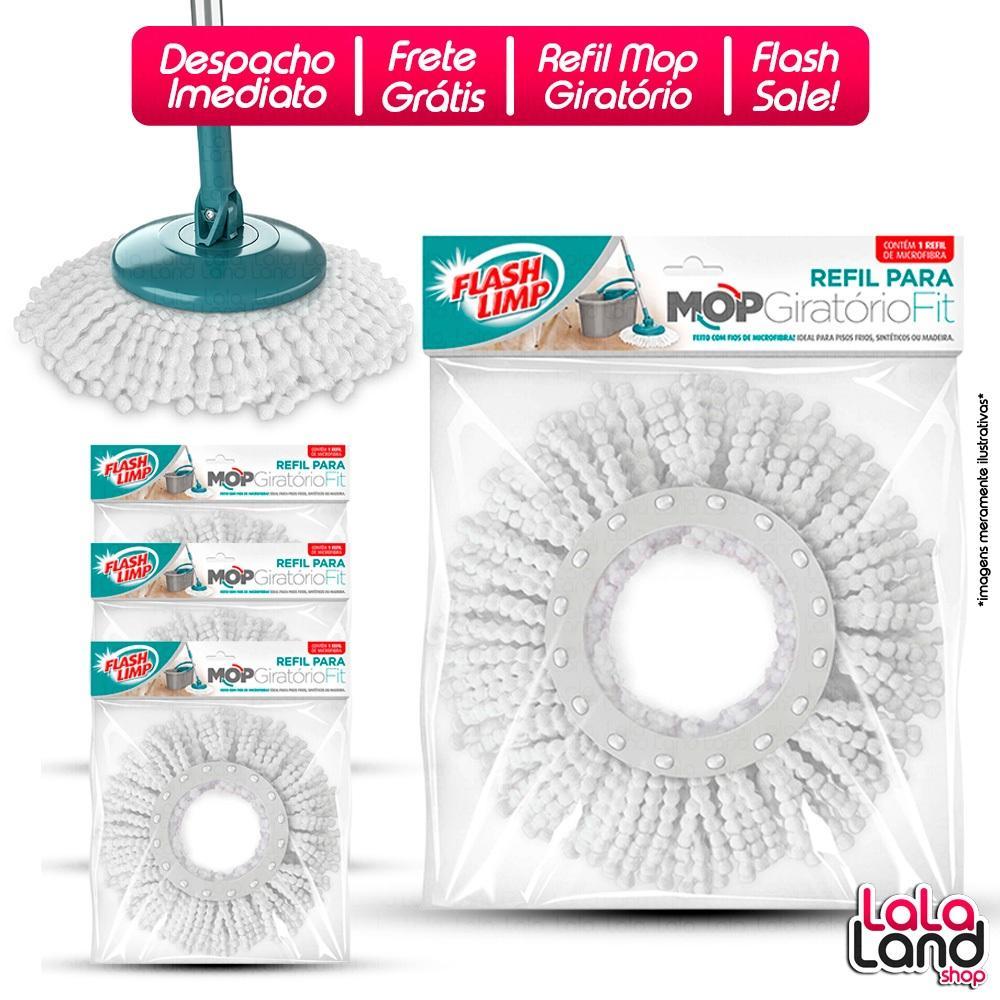 Kit 5 Refil Mop Microfibra para Mops Giratórios Fit 13,5cm Esfregão Duas Águas 360 Flash Limp