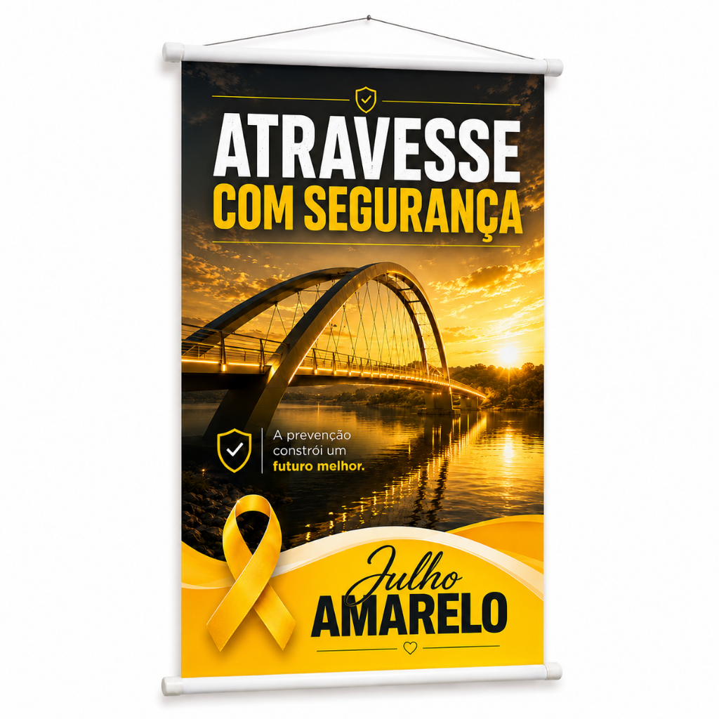 Banner Julho Amarelo Campanha Hepatites Virais Saúde produzido em lona. Cartaz Conscientização Hospital Clínica Pub1069