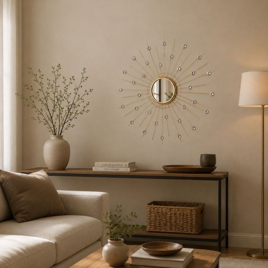 Espelho Decorativo Raio Sol 50cm Dourado Luxo Moderno