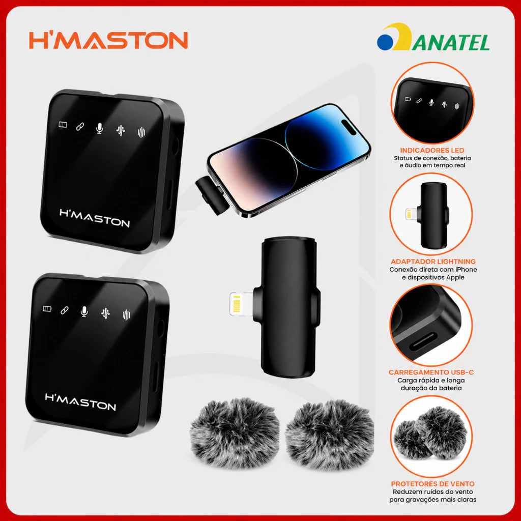 Microfone Sem Fio Lapela Hmaston Profissional Compatível Celular Som Limpo Longa Duração
