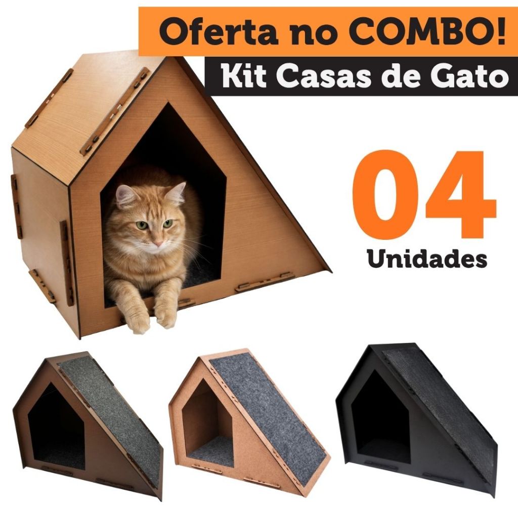 Casinha De Gato Com Arranhador Em Carpete Nicho Casinha Pet Kit Cores Preta Cru Caramelo Marrom Casa