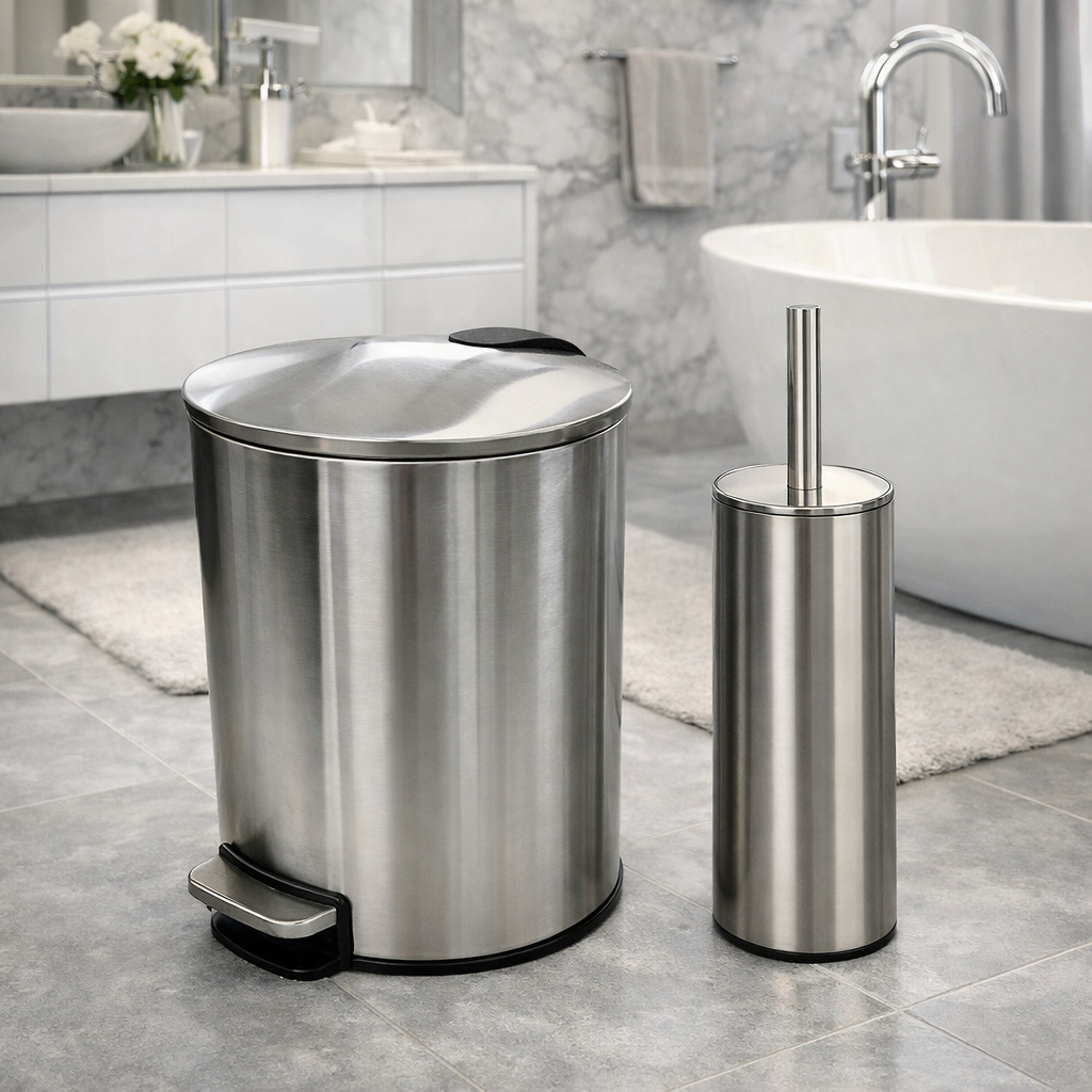 Kit Lixeira Inox Com Pedal 5 litros + Escova Sanitária Não Enferruja limpeza Cesto De Lixo Banheiro