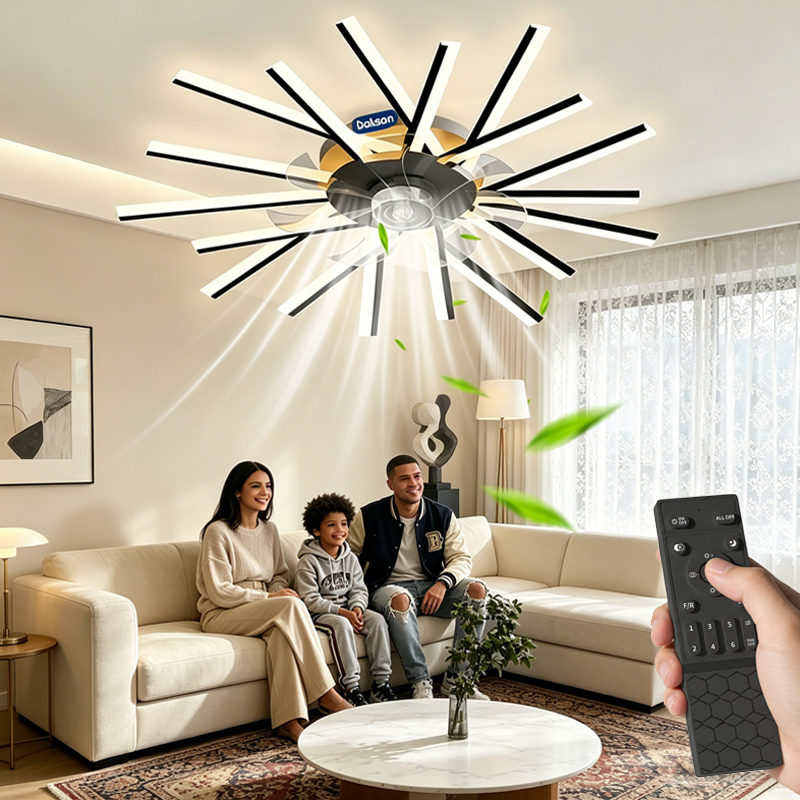 Ventilador De Teto LED Com Controle Remoto Motor Silencioso 3 Cores De Luz Bivolt 100W Moderno
