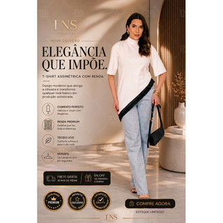 Blusa Feminina Elegante com Renda Assimétrica Off White Casual Chic