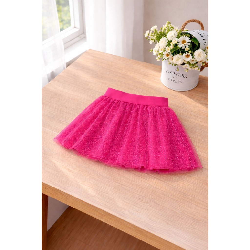 Conjunto Infantil Menina Bob Esponja Blusa Manga Babado Amarela Saia Tule Rosa Pink Moda Infantil Fashion feminino — imagem 2 de 2
