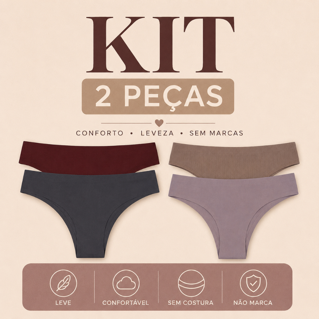Kit 2 Calcinhas Poliamida Sem Costura Não Marcam Reforçadas Segunda Pele Premium