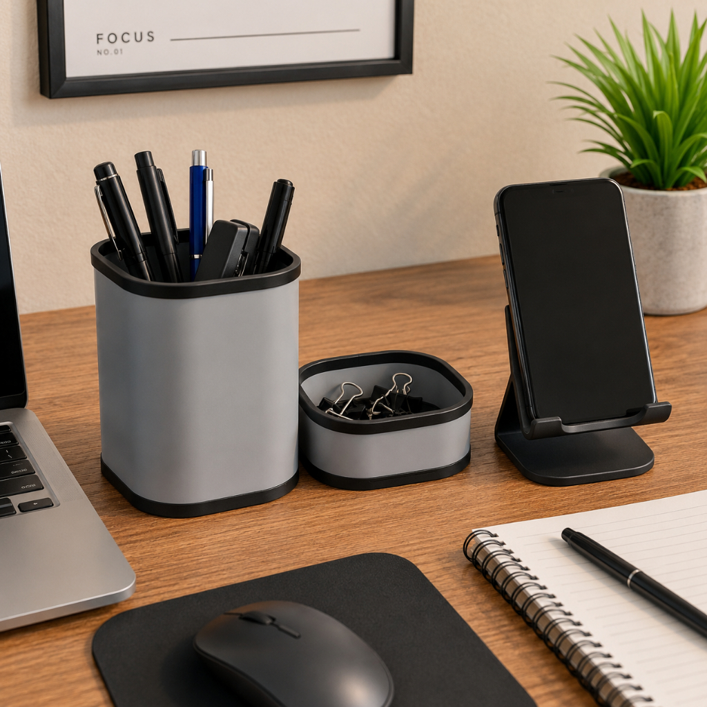 Kit Office Organizador de Mesa com Porta Canetas, Porta Clips e Suporte para Celular | Escritório e Home Office