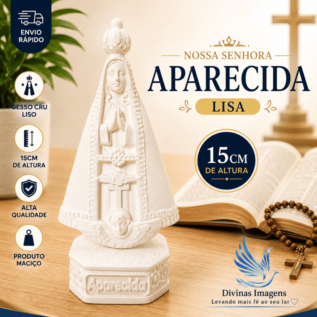 Imagem Nossa Senhora Aparecida Lisa 15cm Gesso Cru Retocado Alta Qualidade para Pintura Artesanal
