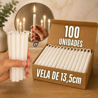 Caixa Vela Palito Branca Kit 30, 50, 70 e 100 Unidade De 13,5cm Vela Atacado
