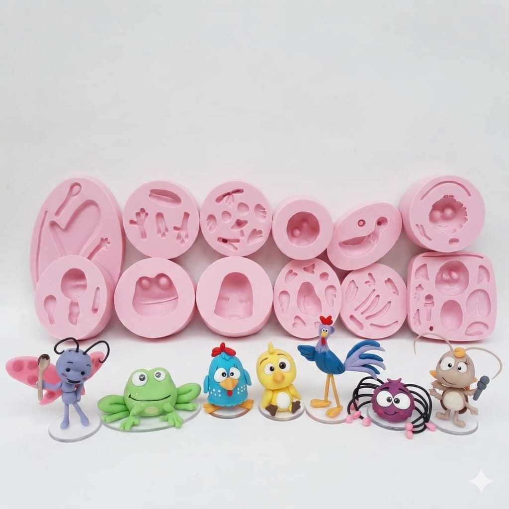 Molde Forma de Silicone Turma Galinha Pintadinha 3D - Biscuit Confeitaria Pasta Americana
