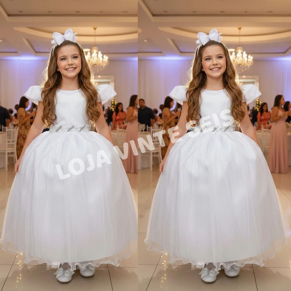 Vestido Infantil Branco Longo Menina Daminha Formatura Festa Daminha