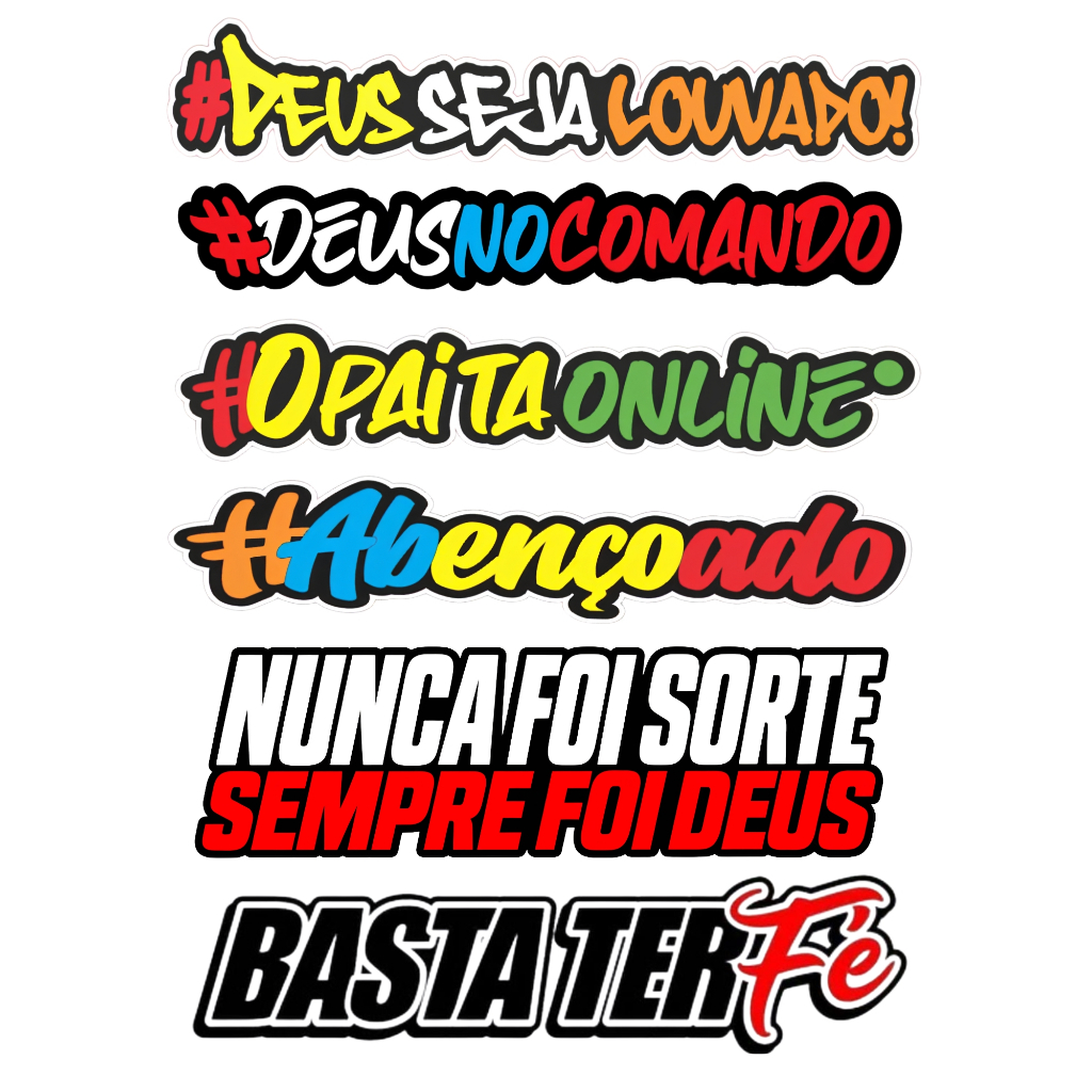 Kit Cartela 6 Adesivos 20cm Tamanho Médio Frase Jesus Fé Cristão Deus Carro Moto Bike