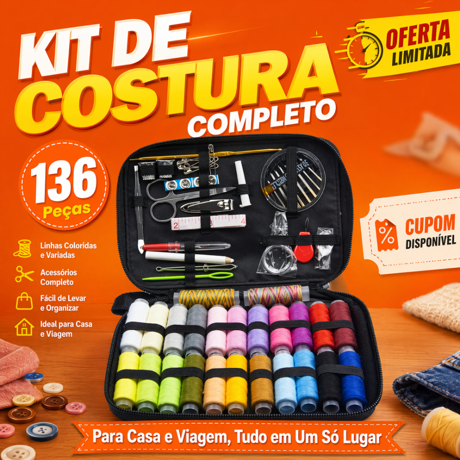 Kit Costura 136 PCS Portátil com Agulhas Acessórios para Reparos de Roupas Casa Viagem Emergência