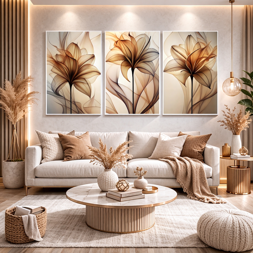 Quadro Decorativo Floral Contemporâneo Moldura Branca 50x75 Com Vidro