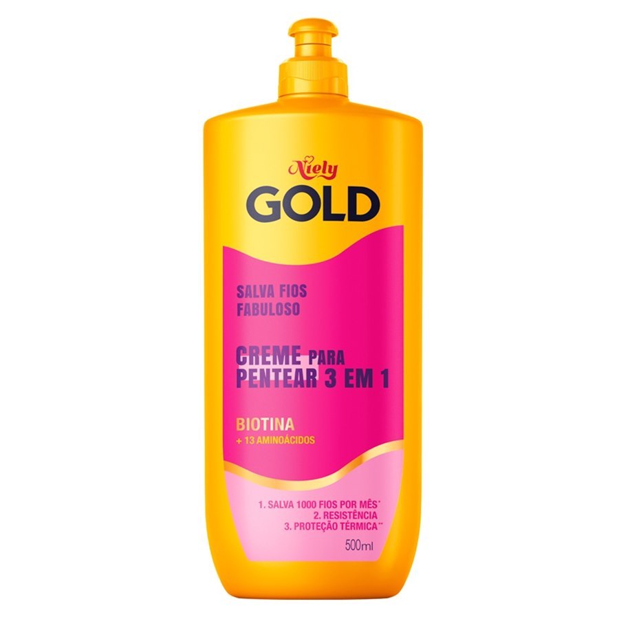Creme Para Pentear 3 Em 1 Niely Gold Salva Fios Fabuloso 500ml