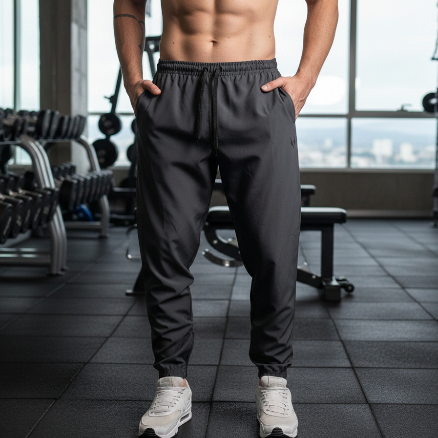 Calça Masculina Tactel ideal para Academia com Elastano e Elástico no Punho Logo Refletivo