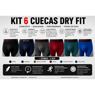 Kit 6 Cuecas Masculinas Dry Fit – Cores Variadas  Conforto, qualidade e praticidade em um só kit!