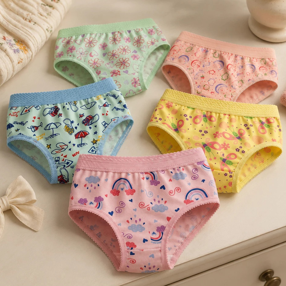 Kit 5 Calcinhas Infantis Estampadas Cós Bornel Conforto Forro Algodão Premium Criança Menina Bebê