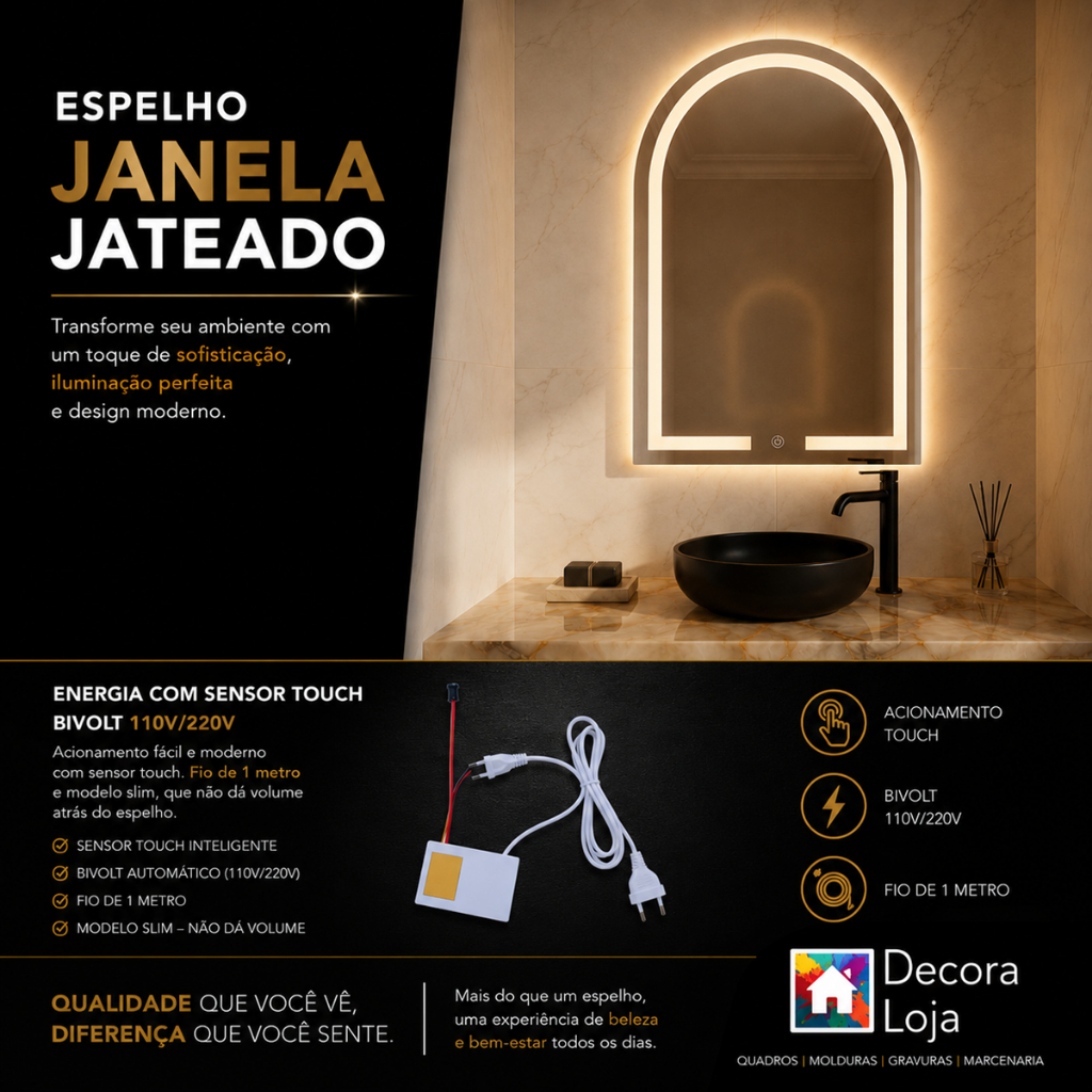 Espelho Oval Jateado 3 cores de Led e Botão Touch 70x50cm · foto 2