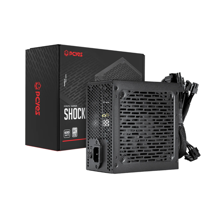 Fonte Gamer PCYes Shocker 600W Black Vulcan 80 Plus Standard PFB Real PC Computador Gamer