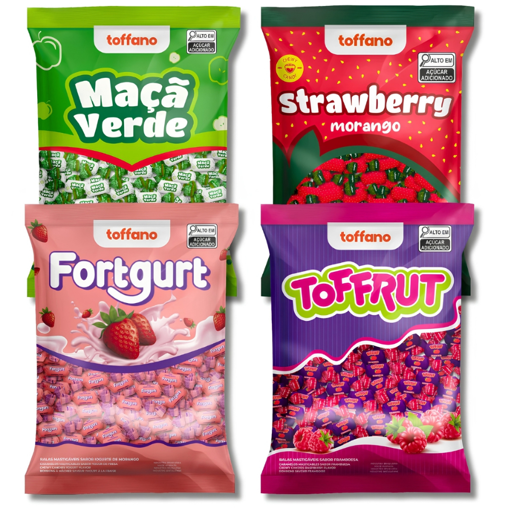 Kit 4 Balas Mastigáveis Toffano Pacotes de 400g Cada PROMOÇÃO