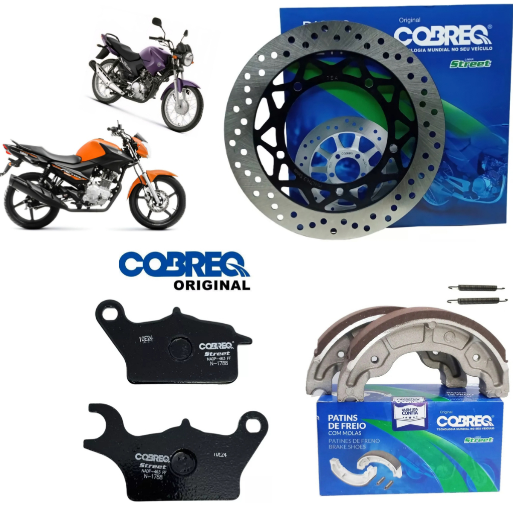 Kit Disco Freio Dianteiro + Pastilha + Lona Patim Traseiro FACTOR 125 150 - FAZER 150 2016 até 2021